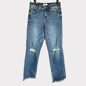 OAT NY Women's 25 High Rise Relaxed Fit Straight Distressed Jeans Denim